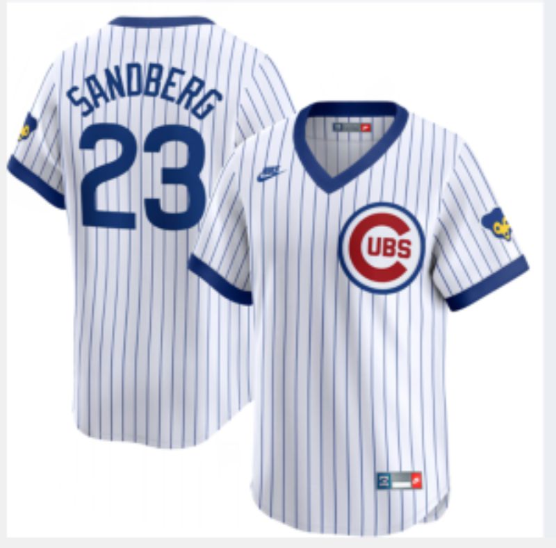 Men 2025 Chicago Cubs #23 Sandberg white stripe Throwback Nike MLB Jersey style 02->cincinnati reds->MLB Jersey